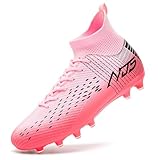 Mokayu Chaussures de Football Homme Haute Bande Spike Crampons Profession Chaussures de Foot Adultes Athlétisme Entrainement Chaussures de Sport Rose EU 44