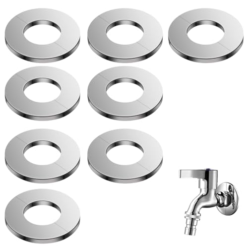 KLEHOPE Rosetten für Heizkörperrohre, 8 Stück Snap-in-Wasserhahn Rohrabdeckung, Silberner Edelstahl Heizkörper Rosette, Selbstklebend Wasserhahn Ventilloch Abdeckung, für 33 mm Rohre