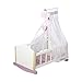 roba Puppenwiege aus Puppenmöbel Serie „Scarlett“, Puppenbett zum Wiegen inkl. textiler Ausstattung, Bettwäsche und Himmel, Puppenzubehör, weiß lackiert