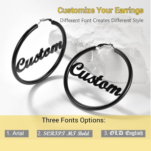 Image of Stainless Steel Chunky Hoop Earrings For Women, Minimalist and Chic, Black /Gold Plated, Round Hoops Earrings Hypoallergenic, Size: 30mm /40mm /60mm /80mm, Come with Box