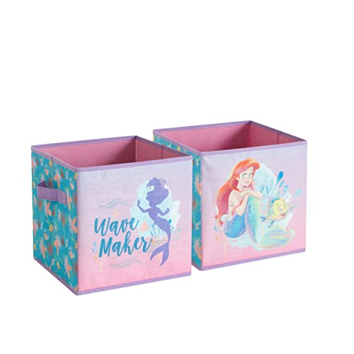 Image of Disney Little Mermaid Storage Cubes,Set of 2 Spacious Collapsible Bins with Handles, Kids Toy Organizer for Bedroom & Playroom, 10" x 10"