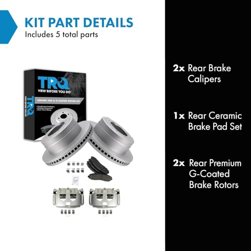 Image of TRQ Rear Brake Pad, Caliper, & Rotor Kit Ceramic Premium G-Coated Compatible with 2013-2019 Ford F-350 Super Duty 2013-2014 F-450 Super Duty
