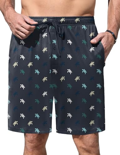 Image of Ekouaer Men's Pajama Shorts Soft Sleepwear Bottoms Elastic Waistband Loungewear Breathable Men Shorts with Pockets
