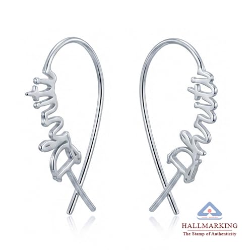 Image of TRUESILVER ACPL 925 Sterling Silver Personalized Earrings for Women | Customized Name Initial Earrings for Womens | Gift for Birthday Anniversary Wedding