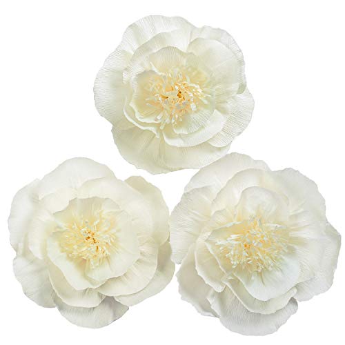 Letjolt Giant Paper Flower Decorations for Wall Beige Crepe Paper Flower for Wedding Bouquets Thanksgiving Flowers Decorations Quinceanera Baby Shower Nursery Flower Wall Decor( Set 3)