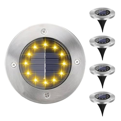 Oskuglin Pack de 4 Lámparas Solares de Suelo, IP65 Impermeable para Jardín o Terraza, 8 LEDs de Luz Blanca Fría, Automáticas, Decorativas para Césped y Patio (amarillo)