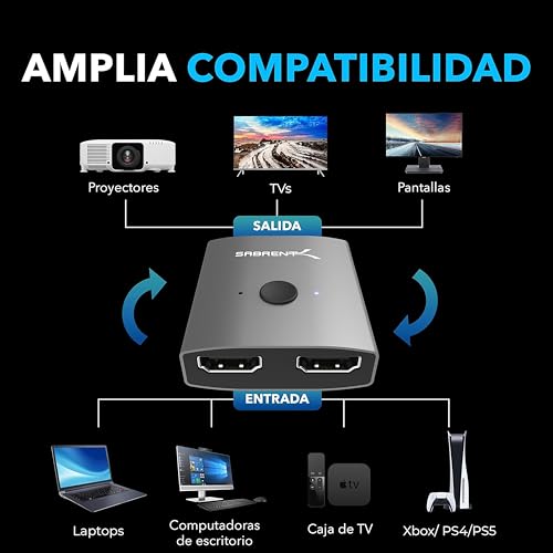 Miniatura 4 de Sabrent Hdmi Switch Splitter 4k 60hz Hdmi 2.0 Bidireccional Soporta 4k 3d 1080p Para Xbox, Ps4 5, Hdtv Blu-Ray, Nintendo Switch, Apple Y Windows Ordenadores Y Más Da-Hsw2