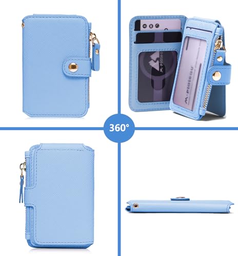 Image of Keychain wallet, Rfid Blocking Credit Card Holder Leather, Zipper Card Case for Women, Sky Blue, Travel Wallet