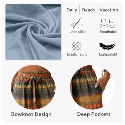 Womens 2026 Casual Teacher Capris Women Cropped Ladies Linen Gauze Length Pants Flowy Summer Petite Summer Gaucho Boho Leg Pants Wide Dressy Palazzo — view 4