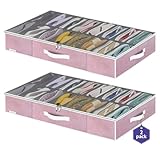 Onlyeasy Large Under Bed Shoe Organizer Container Box, Set of 2, Fit 16 to 32 Pairs of shoes, Underbed Shoes Closet Storage Solution, L37.7x W23.6x H5.9 inch, Cotton-like Pink, MXPUBS16P2