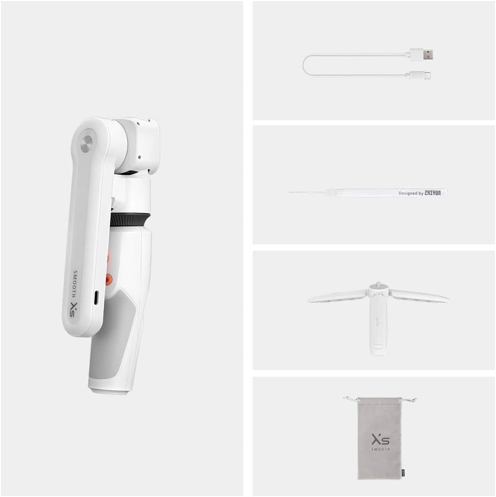 Best Cyber Deals 🔥 ZHIYUN Smooth XS Gimbal for iPhone 12/11/XS/X, Samsung Android Smartphones [Slide Design, Tripod & Case] 10 Selfie Stick with Smart Tracking, Bluetooth Support, Compact and Portable, White