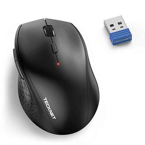 TECKNET 2.4G Classic Wireless Mouse for Laptop, 4800 DPI Optical Computer Mice with 6 Adjustable Levels, 30 Months Long Battery Life Cordless USB Mouse for Notebook, PC, Office Home Work(Dark Black)