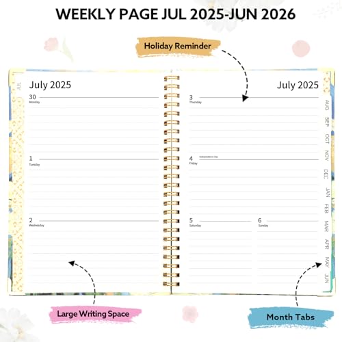 2025-2026 Academic Planner, A5 (6.5\" x 8.5\") Weekly and Monthly Planner, July 2025 - June 2026, Calendar Planner with Tabs, Inner Pocket for Home School Office Supplies, Yellow Flower - Thumbnail 5