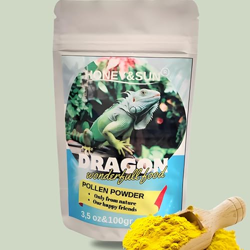 HONEY&SUN 100% Pure Bee Pollen Powder (3,5 oz) for Bearded Dragons, Tortoises & Herbivores/Omnivores – Natural Digestive Support & Skin Regeneration, Food for Reptiles