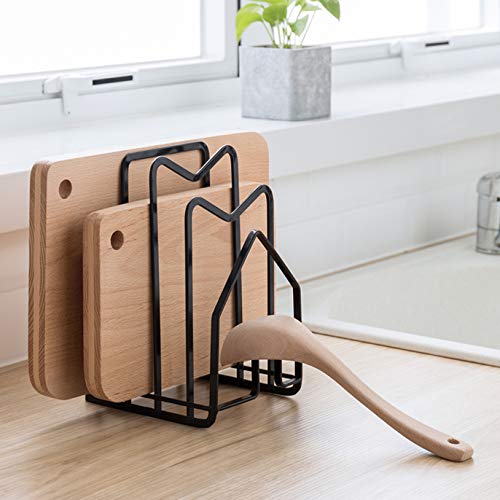 Cutting Board Rack Pot Lid Holder Chopping Board Organizer Stand Holder Kitchen Countertop Drain Storage Shelf To Hold Pan Lids, Plates, Dishes, Cutting Boards (Black) #TOP1