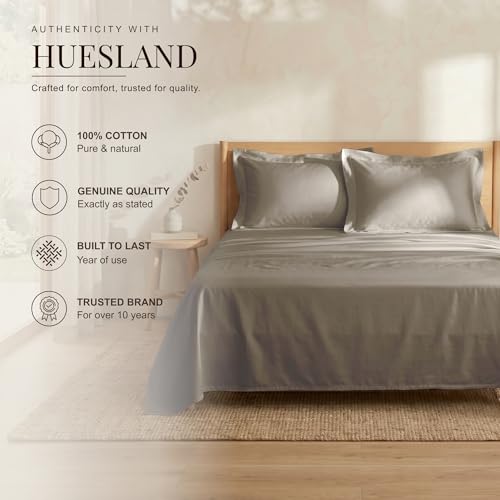 Image of Huesland Luxury 300 TC 100% Pure Cotton Luxe Soft Touch for King Size Bed Sheet Cotton - Soft, Durable & Stylish | Vintage Khaki | 108 x 108 inches