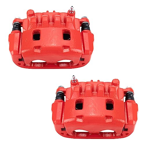 Image of TRQ Performance Front Driver and Passenger Side Brake Caliper Set Caliper Brackets Hardware Compatible with 03-06 Subaru Baja 03-10 Forester 03-05 Impreza WRX 02-12 Legacy 02-12 Outback