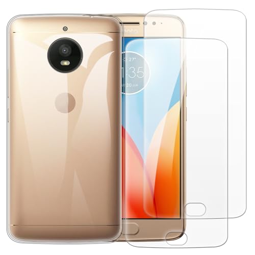 Shantime Case with 2 Pack Screen Protector Combo Compatible with Motorola Moto E4 Plus, Shockproof Cover and Tempered Glass Set for Full Body Safety(Clear)