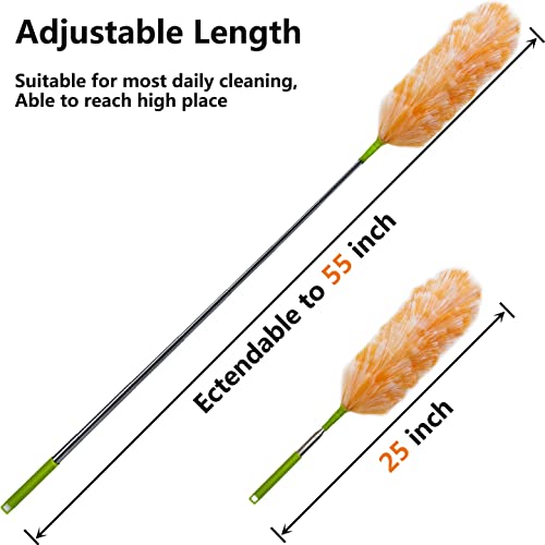 4 Pack Extendable Static Feather Duster,25" To 55" Length, Detachable And Beandable And Washable Head,Cleaning Supplies For Office,Car,Window,Furniture,Ceiling Fan #TOP1