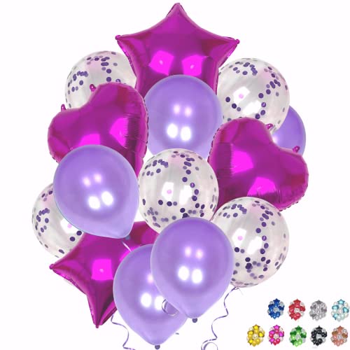 Balões roxos, balões de aniversário, balões de hélio, confeteti, decoração de aniversário infantil, balões de coração, balões de aniversário, decoração de casamento, balões de Natal