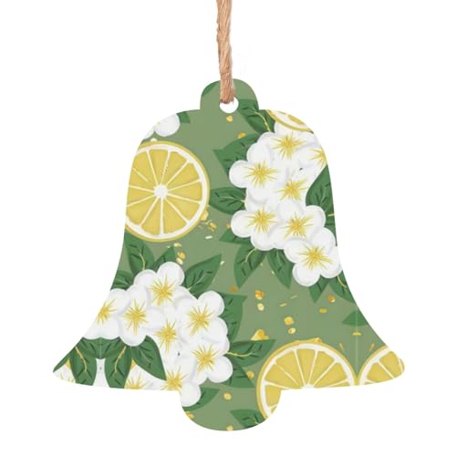 Ornamenti natalizi in legno a forma di campana, con stampa di limoni freschi, da appendere per casa, ufficio, caminetto, decorazione per feste