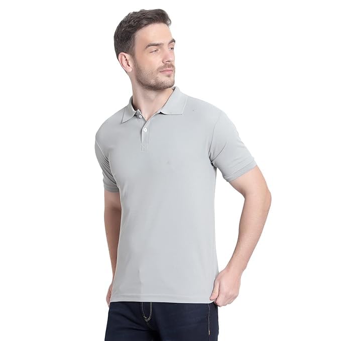 Image of Men's Poly Cotton-Matty Tshirt with Regular Fit Solid Pattern Half Sleeve Standard Length and Button Down Closure|Men's T-Shirts