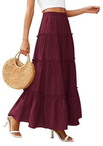 PRETTYGARDEN Boho Maxi Skirts for Women Trendy Summer 2026 Spring Long Flowy A Line Tiered Skirt Beach Vacation Clothes Dress (Burgundy,XX-Large) — view 3