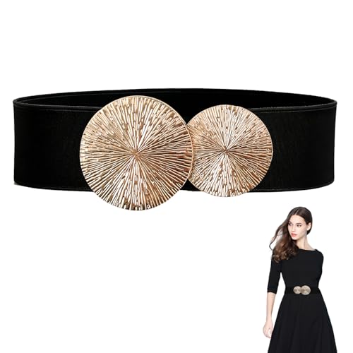 JinRuiCPeng Ceinture Large Pour Femme, Avec Boucle Dorée, Ceinture Mode Noire Taille Haute Extensible, Accessoire élégant Pour Robe, Manteau, Chemise Et...
