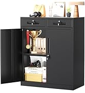 Greenvelly Metal Storage Cabinet with 2 Drawers,36" Black Metal Cabinets with Doors and Shelves, ...