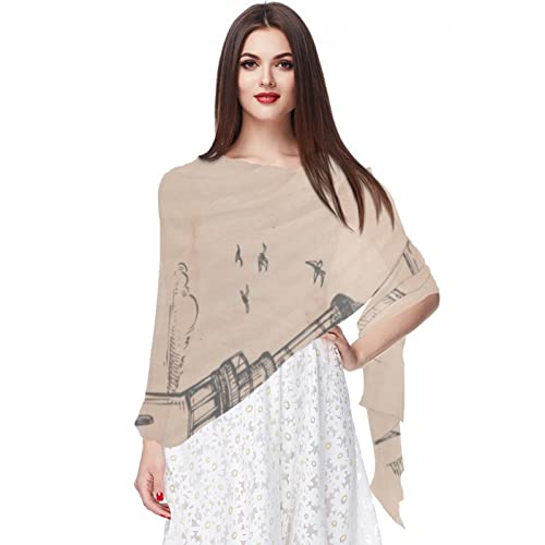 Foulard en mousseline de soie pour femme étole longue mariage vintage