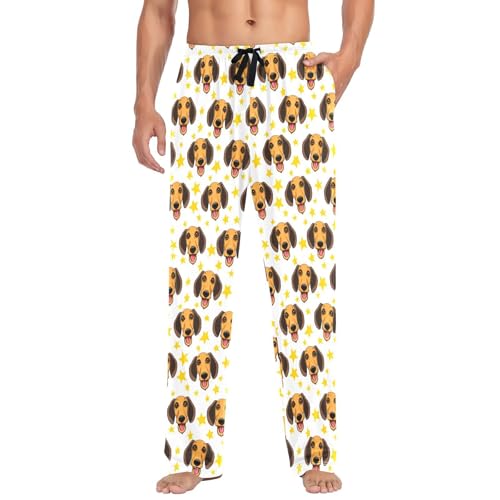 Men's Cute Dog Pajama Pants with Pockets - Straight Fit Cotton Sleep Bottoms for Lounge & Nightwear#781