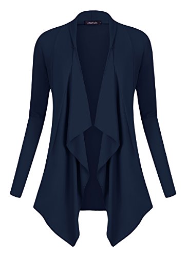 Urban Coco Women's Drape Front Open Cardigan Long Sleeve Irregular Hem (M, Navy) #TOP1