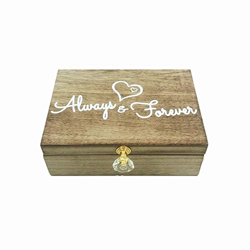 Touch Collection “Always & Forever” Mr. And Mrs. Wooden Rustic Wedding Ring Box With Burlap Pillow Lining, Ring Holder, Decorative Box, Ringbearer Box, Jewelry Box - L6”Xw5”Xh2” #TOP5
