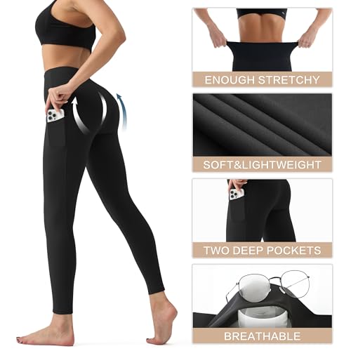 Image of YUDSUD High Waisted Leggings with Pockets for Women, 3 Pack | Tummy Control, Yoga Pants, Running & Daily Wear