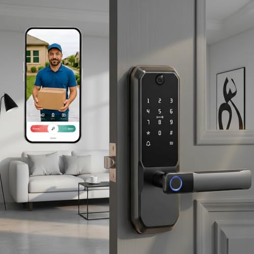 Verrou de porte vidéo intelligent et poignée biométrique à code pour maison - 2