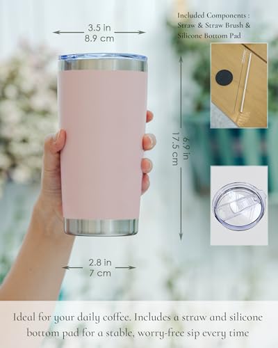 UIRZOTN Travel Coffee Tumbler 20oz, 4 Pack Leakproof Travel Coffee Mug with Lid and Straw, Stainless Steel Double Wall Vacuum Insulated Tumbler for Hot/Iced Drinks (Textured Matte, Soft Pink) — view 2