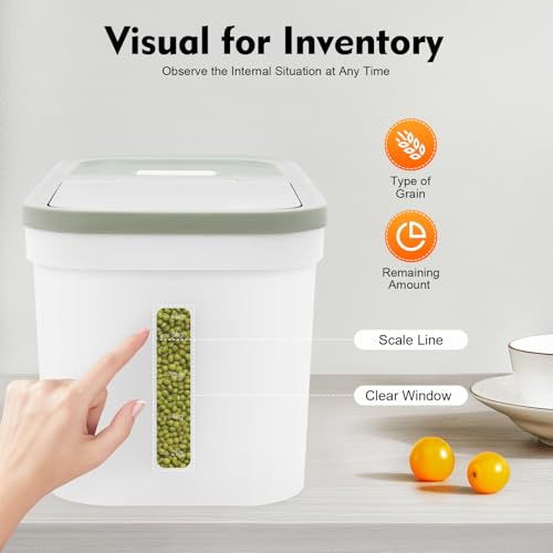 DHQCQL Futtertonne Reisbehälter 10KG, Futterbehälter mit Reistasse, Futteraufbewahrung für Hunde, Reisspender für Reis, Mehl, Cornflakes, Hundefutter, Katzenfutter, 22 * 38 * 23cm, Grün