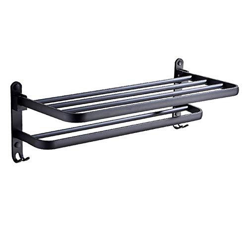 Porte-serviettes pliable pour petite salle de bain, étagère murale noire anti-rouille