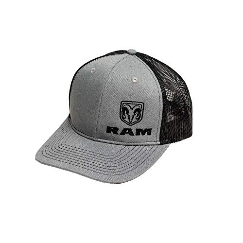 RAM Trucks Snapback Trucker Hat – Embroidered Logo, Adjustable Fit, Brushed Cotton Twill, Mid-Profile Cap Heather Grey/Black