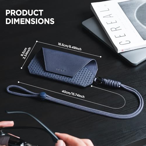 Image of VULKIT Portable Eye Glasses Case for Women & Men, Slim Sunglass Case, Unisex Eyeglass Case, with Adjustable Neck Lanyard