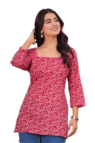 Image of Women's Pure Cotton Printed Straight Top I Stylish Short Kurta I Ethnic Kurti Top for Office & Casual Wear