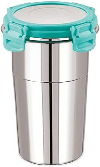 R Dabhi Stainless Steel Tumbler for Traveling & Tiffin for Coffee, Tea, Beer, Milk, Lassi, Butter Milk Glass Tumbler with Airtight Lid Cap Fusion Bottle (400 ml) Multicolor