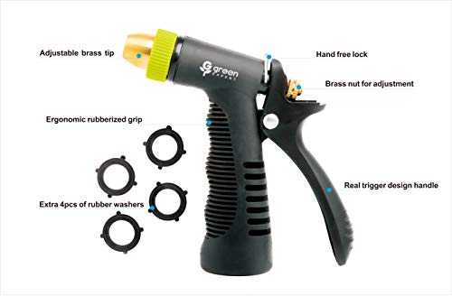 Green Expert Metal Garden Hose Nozzle with Thermoplastic Housing and Brass Tips Heavy-Duty Water Sprayer High Pressure Jetting for Car Washing Home Cleaning Garden Irrigation, 479902