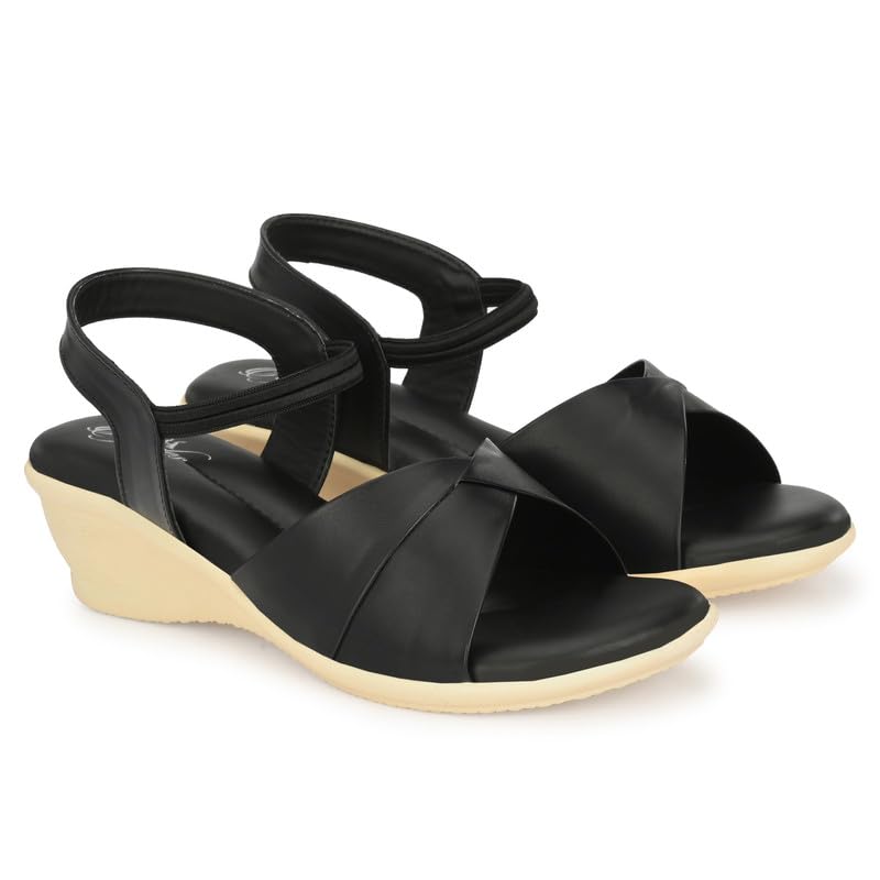 Hyades Casual Slip-On wedge Sandal For Women and Girls, Black (HYD_Sandals30-Black) (B0C9MVQNK6) Amazon Price History, Amazon Price Tracker