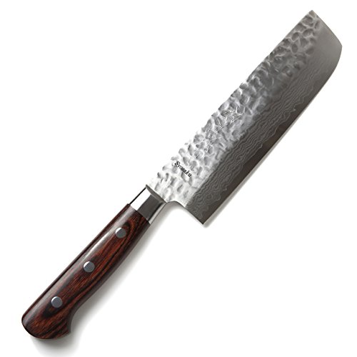 Syosaku Japanese Vegetable Knife Hammered Damascus Vg-10 16 Layer Mahogany Handle, Nakiri 6.3-Inch (160Mm) #TOP30