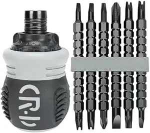 Serplex 13-in-1 Screwdriver Set with 6 Dual-head Screwdriver Bits, Ratchet Screwdriver Kit Adjustable Length Screwdriver Labor-saving Retractable Magnetic Chrome Vanadium Steel Batch Head Combination
