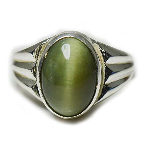 Bague œil de chat vert naturel en argent sterling 925 à offrir