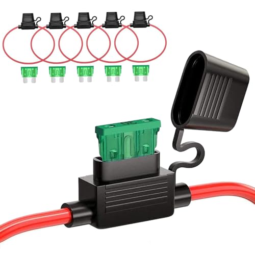 5Pcs 12 AWG Inline Fuse Holder with 30 Amp ATO/ATC Standard Blade Fuse,12 Gauge Automotive Fuse Holder (Black)