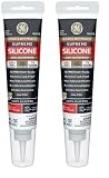 GE Supreme Silicone Caulk for Kitchen & Bathroom - 100% Waterproof Silicone Sealant, 7X Stronger Adhesion, Shrink & Crack Proof - 2.8 fl oz Tube, White, 2 Pack