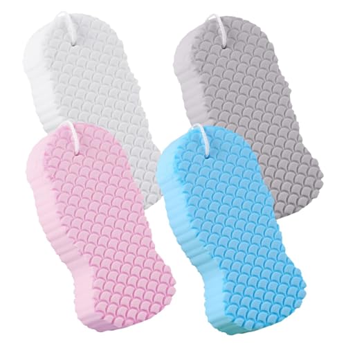 4PCS 3D Esponja Exfoliante Corporal, 13,5x6,7x2,6cm Esponjas De Baño Exfoliantes Supersuaves, Con Cuerda Para Colgar Y Facilitar El Secado, Elimina La Piel Muerta Y La Suciedad